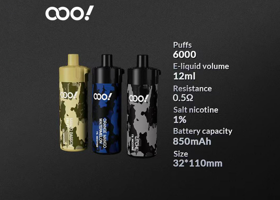 Сигарета 6000Puffs большого никотина дыма перезаряжаемые 1% устранимая электронная