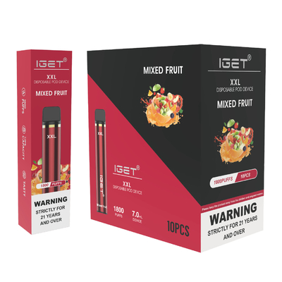 Первоначальное IGET XXL 1800 сопит устранимый никотин 950mah ручки 7ml 5% vape