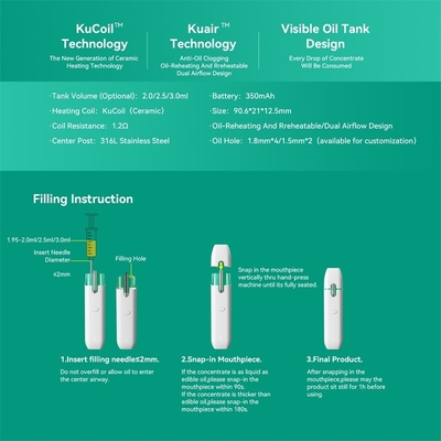 Катушка емкости 2/2.5/3ml высококачественной изготовленной на заказ ручки vape стручка CBD устранимой видимая