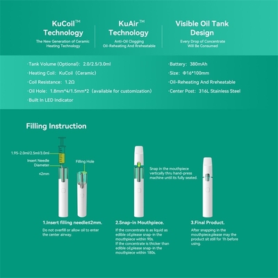 Соответствуя сигарета Vape масла Vape перепада 8 устранимая электронная с керамической катушкой